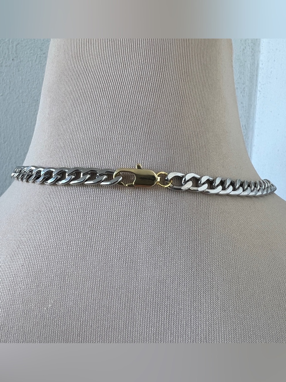 Custom Vintage Two-tone Ferragamo Curb Chain Choker Necklace 15.5” - Picture 5 of 9